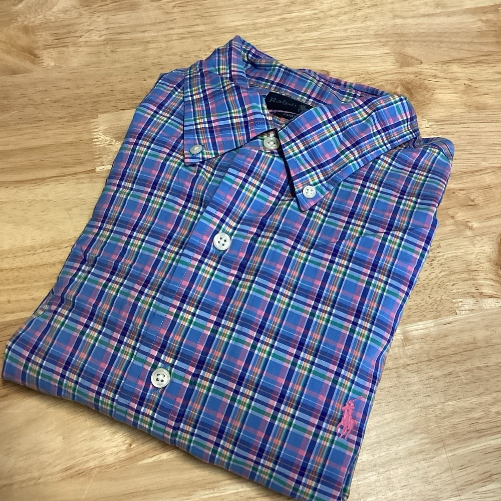 Men's Ralph Lauren Custom Fit Long Sleeved Cotton Plaid Button Down Large